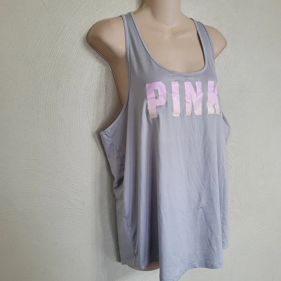 Pink Victoria's Secret Active Gray Logo Racerback Tank Top Size Women's Medium - Picture 8 of 15